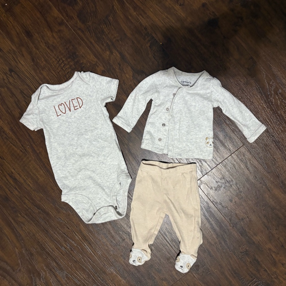 Carter's Gray and Cream Loved Bodysuit Set